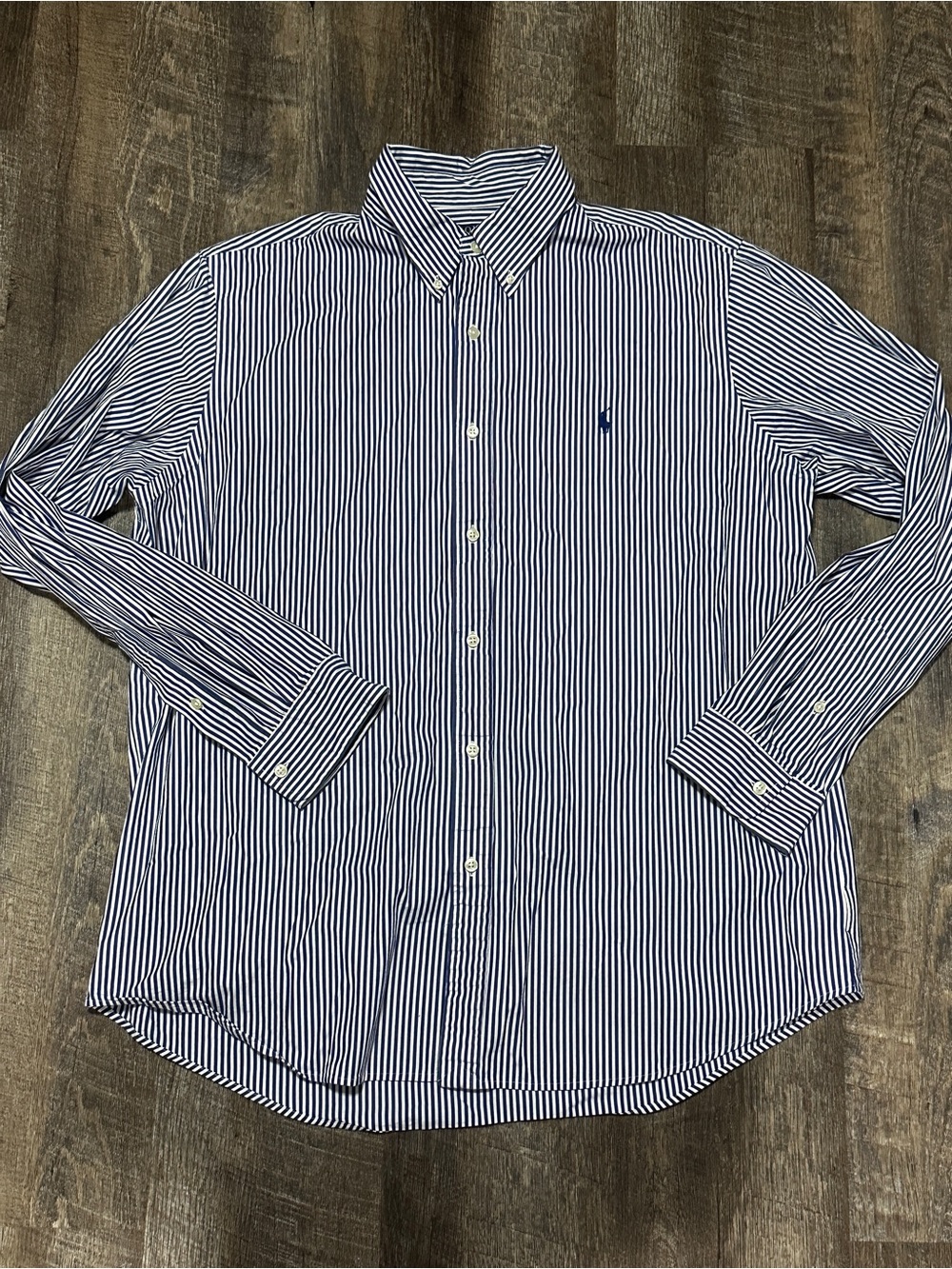 Polo Ralph Lauren Navy & White Striped Stretch Poplin Shirt Classic Fit XL 17.5 - Picture 3 of 8